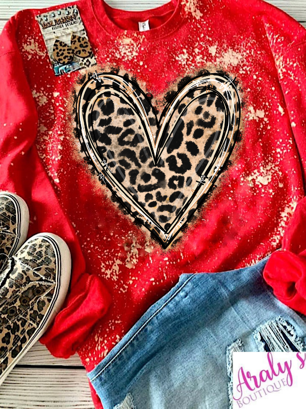 Preorder Bleached Leopard Heart Red Sweatshirt