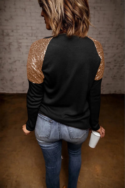 Sequin Round Neck Long Sleeve Blouse