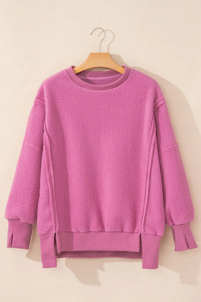 Slit Round Neck Long Sleeve Sweatshirt