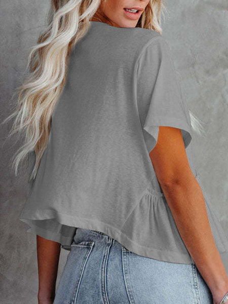 Tied Plunge Short Sleeve Blouse