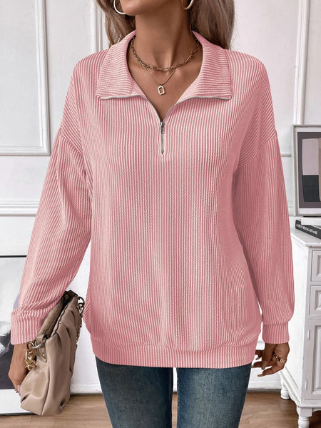 Striped Half Zip Long Sleeve T-Shirt