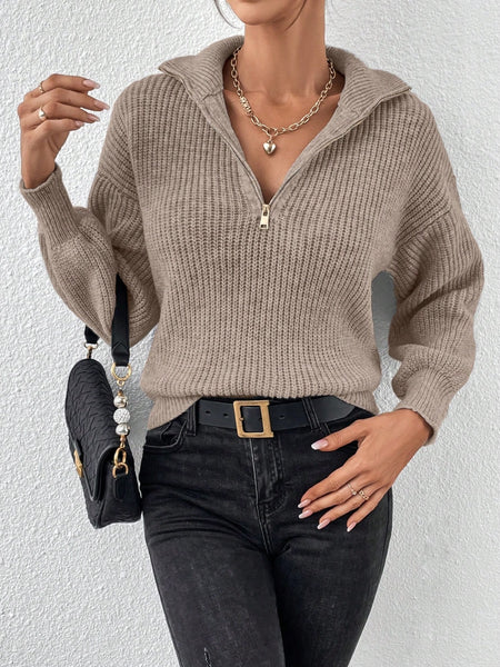 Half Zip Dropped Shoulder Sweater