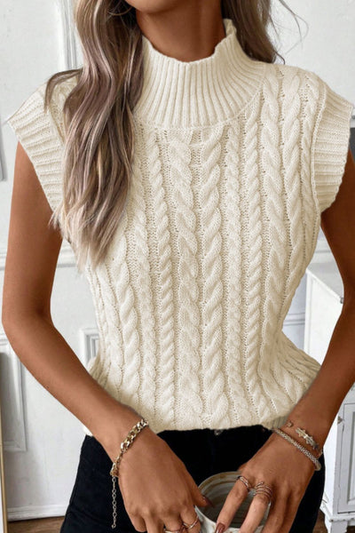 Cable Knit Turtleneck Sweater Vest