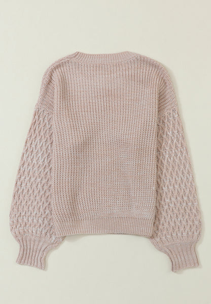 Cable-Knit Round Neck Dropped Shoulder Sweater