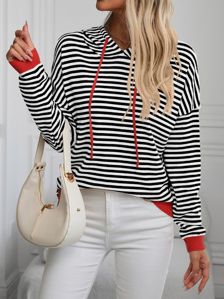 Striped Long Sleeve Hooded Knit Top