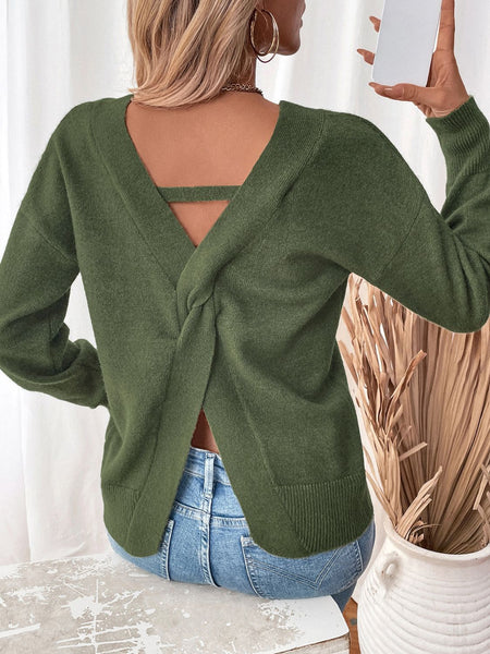 Twisted V-Neck Long Sleeve Sweatshirt