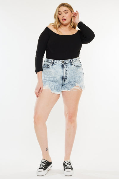 Distressed High Waist Denim Shorts