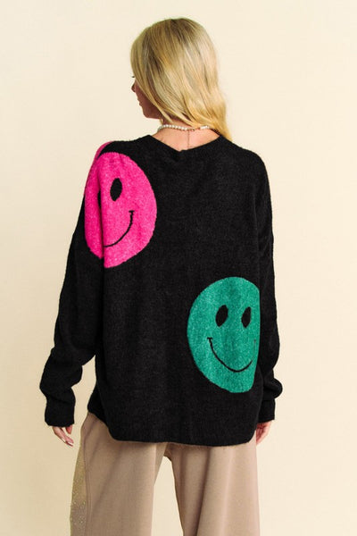 Contrast Smile Round Neck Oversize Sweater