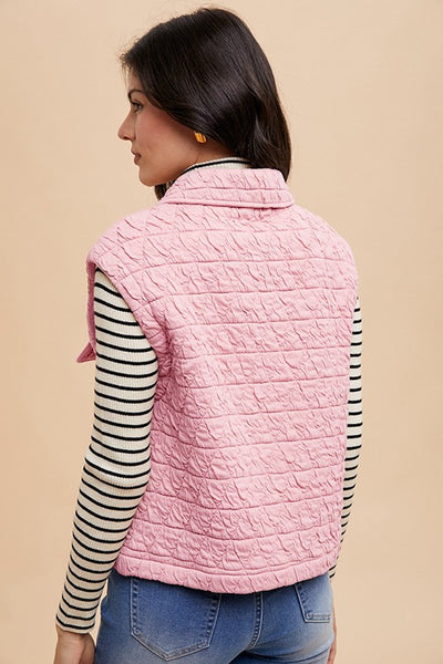 Texture Quilted Snap Down Vest Coat