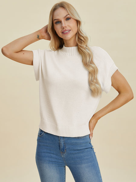 Mock Neck Short Sleeve Sweater