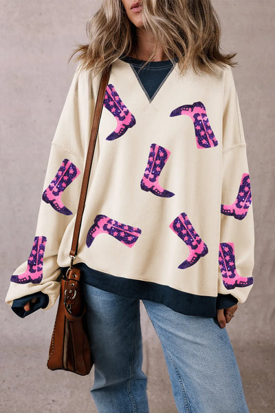 Sequin Round Neck Long Sleeve Sweatshirt