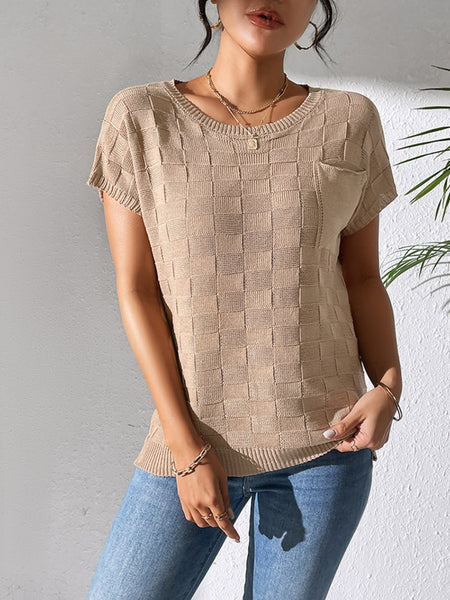 Round Neck Short Sleeve Knit Top