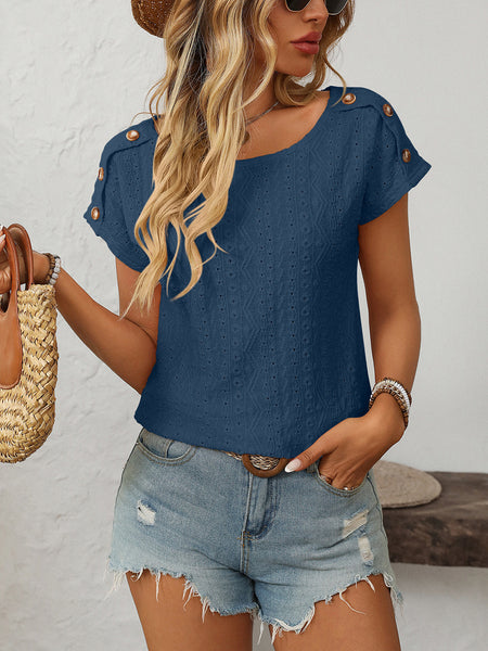 Eyelet Round Neck Short Sleeve Top
