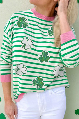 Striped Lucky Clover Long Sleeve Sweatshirt