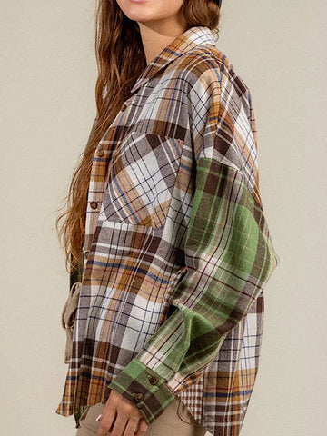 Plaid Collared Neck Long Sleeve Shirt