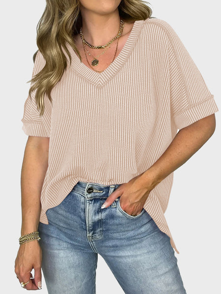 Texture V-Neck Half Sleeve T-Shirt