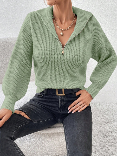 Half Zip Dropped Shoulder Sweater