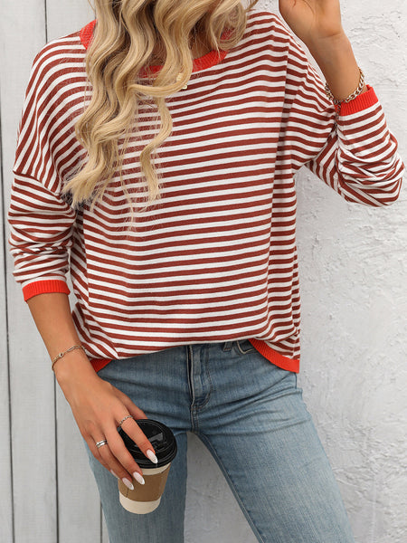 Striped Round Neck Long Sleeve Sweater
