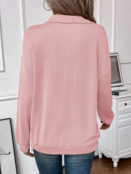 Striped Half Zip Long Sleeve T-Shirt