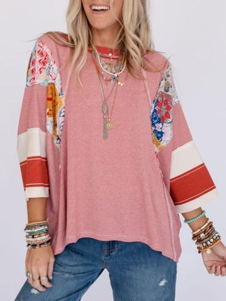 Color Block Printed Three-Quarter Sleeve Top