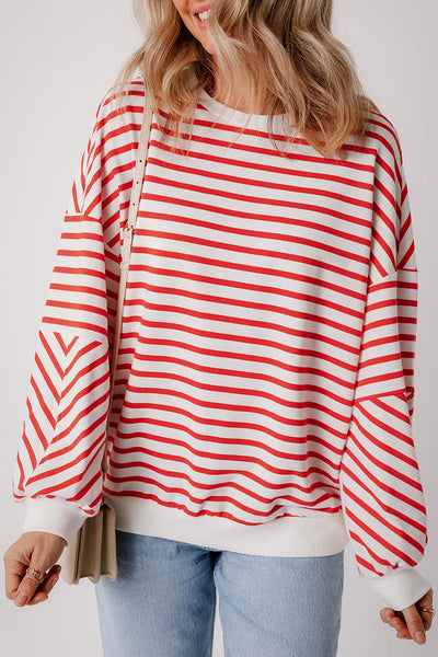 Striped Dropped Shoulder Long Sleeve Sweatshirt