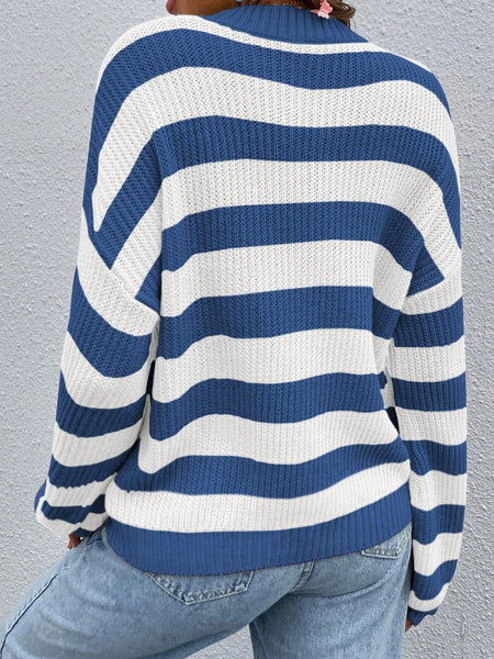 Striped Round Neck Long Sleeve Sweater