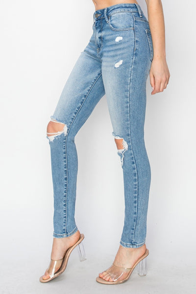 High Rise Knee Distressed Skinny Jeans