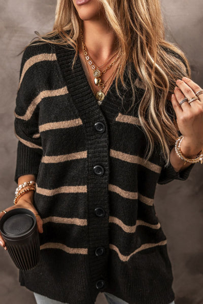 Striped Button Down Long Sleeve Cardigan