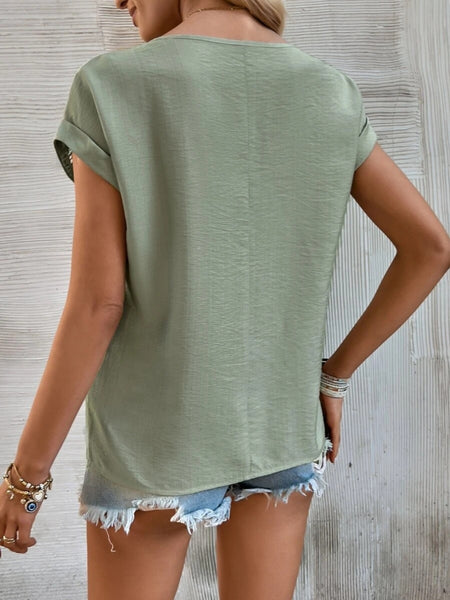 Cutout Round Neck Short Sleeve Top