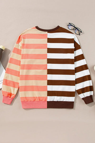 Striped Round Neck Long Sleeve Sweatshirt