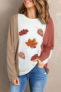 Maple Leaf Round Neck Long Sleeve