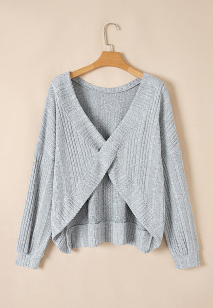 Crossover Backless Long Sleeve Knit Top