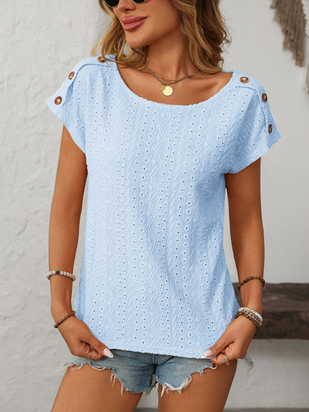 Eyelet Round Neck Short Sleeve Top