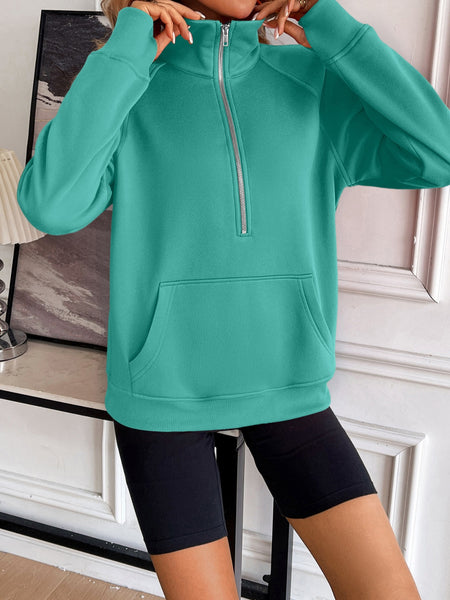 Half Zip Raglan Sleeve Sweatshirt