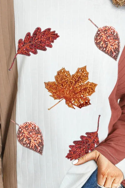 Maple Leaf Round Neck Long Sleeve