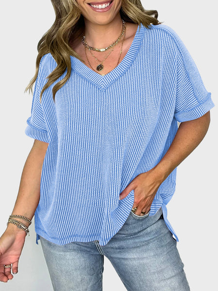 Texture V-Neck Half Sleeve T-Shirt