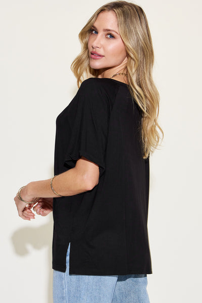 Slit V-Neck Short Sleeve T-Shirt