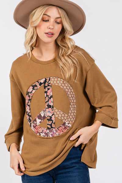 Floral Peace Patch Round Neck Top