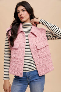 Texture Quilted Snap Down Vest Coat