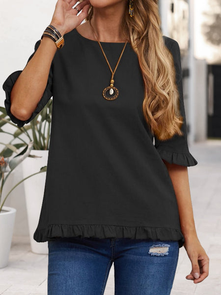 Ruffled Round Neck Half Sleeve Blouse