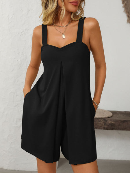 Sweetheart Neck Wide Strap Romper with Pockets