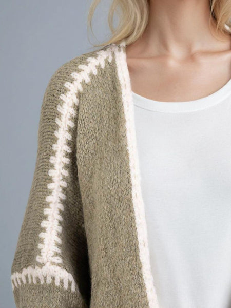 Contrast Open Front Dropped Shoulder Cardigan