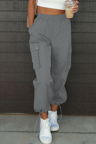 Drawstring Elastic Waist Pants with Pockets