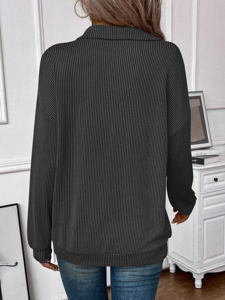 Striped Half Zip Long Sleeve T-Shirt