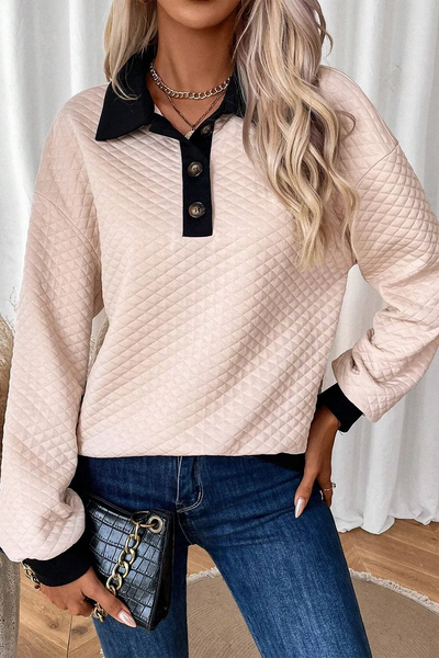 Textured Collared Neck Long Sleeve Top