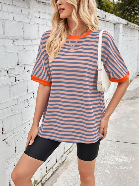 Striped Round Neck Half Sleeve T-Shirt