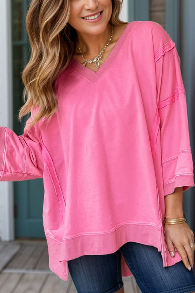 Exposed Seam V-Neck Blouse