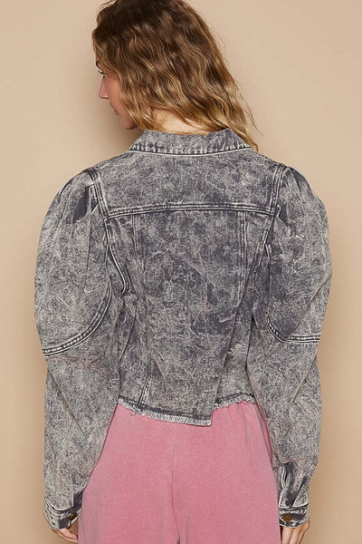 Raw Hem Button Up Cropped Denim Jacket