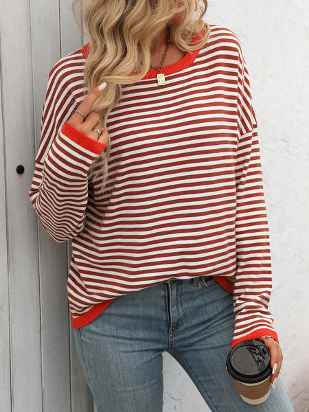Striped Round Neck Long Sleeve Sweater