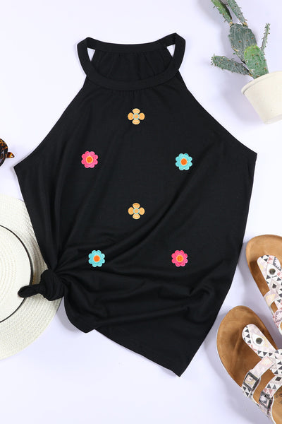 Embroidered Flower Grecian Neck Tank